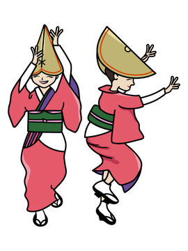 女踊りの阿波踊りの横姿と正面
