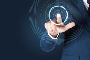 Businessman with wireless technologies to internet.
