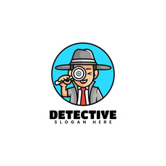 Vector Logo Illustration Detective Mascot Cartoon Style.