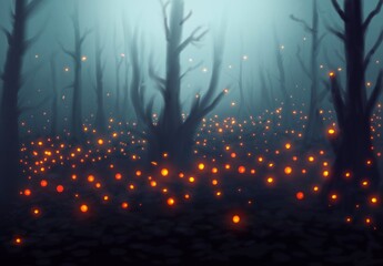 Forest and fireflies