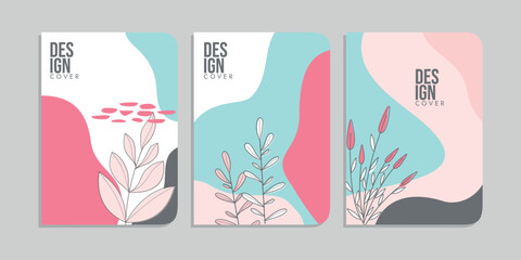 set of book cover designs with hand drawn floral decorations. abstract retro botanical background. size A4 For notebooks, invitation, diary, planners, brochures, books, catalogs