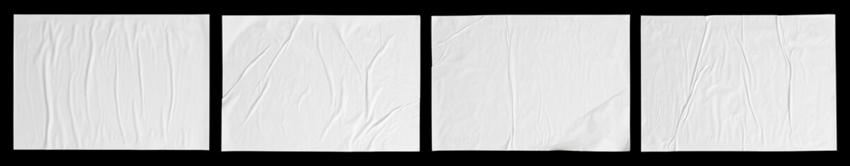 white paper wrinkled poster template ,blank glued creased paper sheet mockup.
