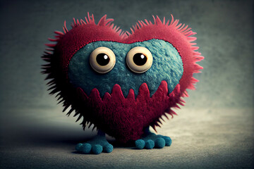 cute fuzzy heart monster, generative ai