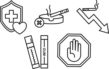 Set of Stop Smoking and Alternatives Simple Line Icon