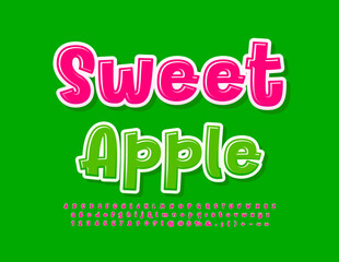 Vector bright Emblem Sweet Apple. Funny handwritten Font. Modern Alphabet Letters and Numbers set