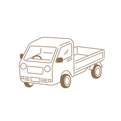 軽トラックのイラスト　線画　ブラウン