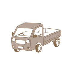 軽トラックのイラスト　線画　色　ブラウン