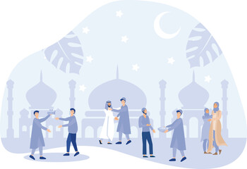 Ramadan Kareem, Eid mubarak, greeting card,  Islamic holiday background, flat vector modern illustration