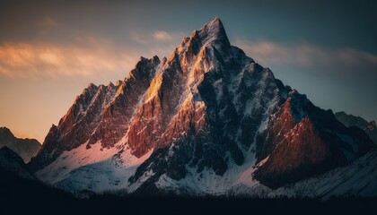 Fototapeta na wymiar A stunning view of a mountain peak at sunrise captured with a high Generative AI