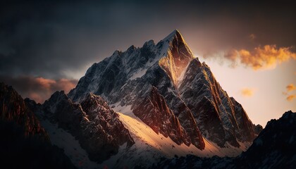 A stunning view of a mountain peak at sunrise captured with a high  Generative AI