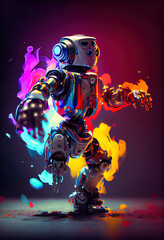 Obraz na płótnie Canvas Musical dancing robot - artificial intelligence with a colorful concept design by generative AI