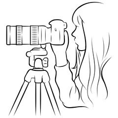 Woman Holding Camera Line Drawing.