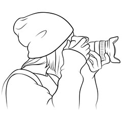 Woman Holding Camera Line Drawing.