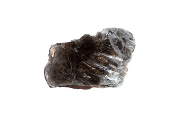 A piece of muscovite mineral isolated on white background. Muscovite is a hydrated phyllosilicate mineral of aluminium and potassium. mica rock.