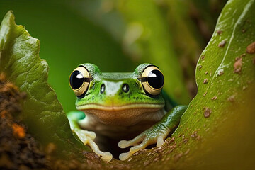 Happy gorgeous Frog peeking out