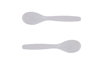 Plastic white spoon isolated on white background.