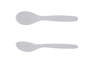 Plastic white spoon isolated on white background.
