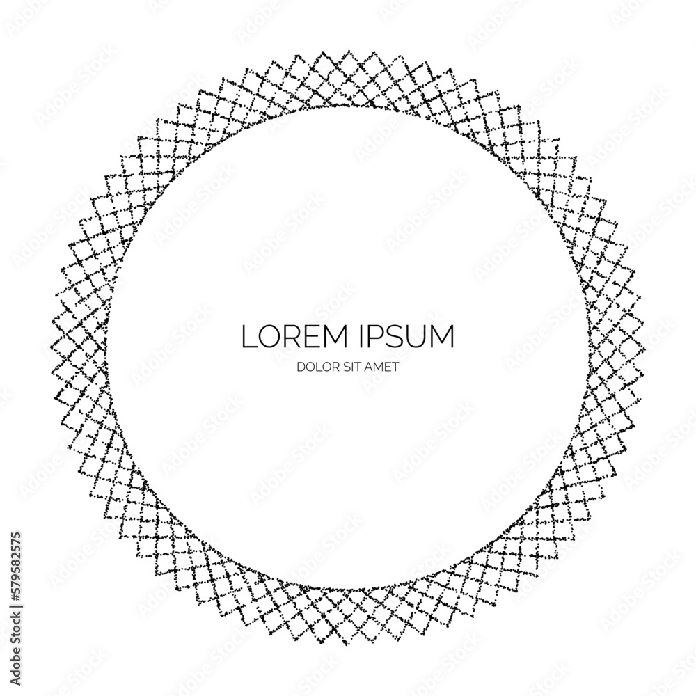 Poster Round textured frame. Black stipple dots circle separator and divider. Dotted frame design. Vector background 