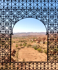 Ornate interior window in the Telouet Kasbah in Morocco