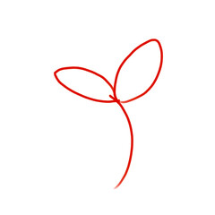 red flower isolated on white ,pink branch leave outline