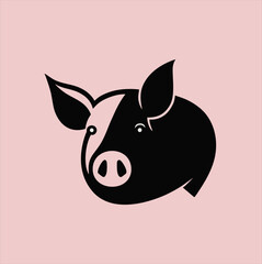 Vector pig head silhouette. Pig silhouette icon isolated on pink background.