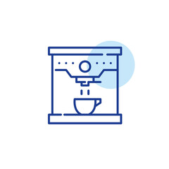 Espresso machine. Coffee maker brewing hot cup. Pixel perfect, editable stroke line icon