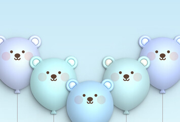 teddy bear-shaped balloon for kid's design (blue). blank space for text.
