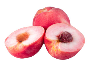 Ripe juicy peaches fruit isolated on a transparent background
