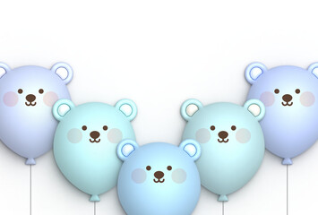 teddy bear-shaped balloon for kid's design. Transparent background (blue). blank space for text.