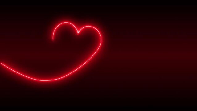 Animation of a red neon light forming a heart and writing the word love on a black background