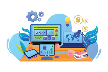 Digital marketing flat design, Market design vector