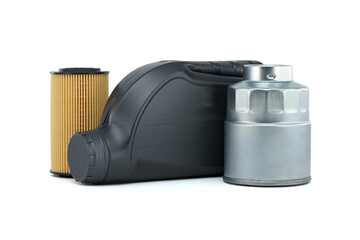 Vehicle engine oil filters and motor oil can