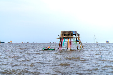 The fishermen's clam watch hut at Dong Chau beach. Located in Dong Minh commune, Tien Hai district, Thai Binh province, Vietnam