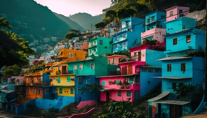 A colorful village in the hills of Rio de Janeiro Brazil taken with a Fujifilm GFX 100S 32  Generative AI