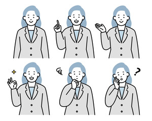 女性ビジネスマンのイラストセット素材　ポーズ・表情