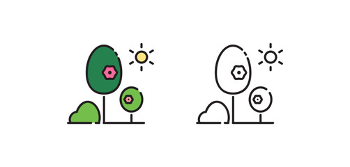 Green tree park. Vector isolated icons. Black and color vector eco-friendly clean bio part with trees sign icon isolated outline symbol with editable stroke.