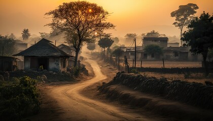 A peaceful rural landscape of an Andhra Pradesh village at sunrise captured with a Nikon D850 DSLR camera 24  Generative AI