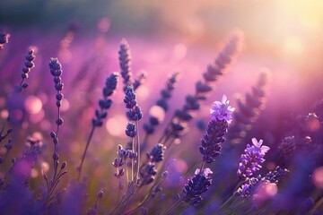 Lavender Flower Field with Blurred Background. Generative ai.