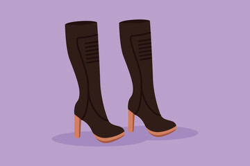 Cartoon flat style drawing stylized fashionable women boots. Shoe, boots, footwear. Girl shoes. Business fashion style boots. Elegant woman leather boots with heel. Graphic design vector illustration