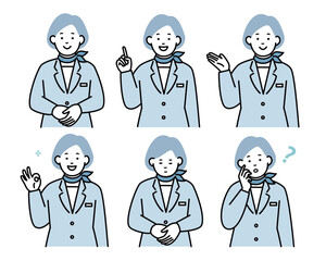 女性の受付嬢・キャビンアテンダントのイラスト素材　セット　上半身