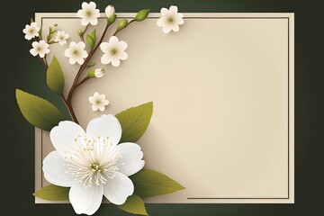 White Flower with Leaves and Copy Space for Text on Dark Background. Generative Ai.