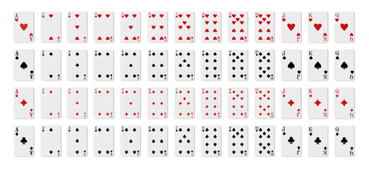 3d realistic vector icon illustration. Full deck of poker playing cards. Isolated on white background.