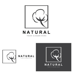 Cotton Logo, Natural Biological Organic Plant Design, Beauty Textile and Clothing Vector, Soft Cotton Flowers