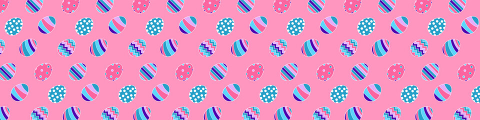 Horizontal banner or background with a pattern of eggs for the holiday of Easter. Vector