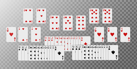 3d realistic vector icon illustration. Full deck of poker playing cards. Isolated on transparent background.