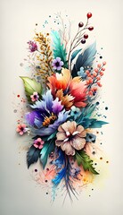 Obraz premium Painting of spring flowers on white bBackground. Generative Ai.