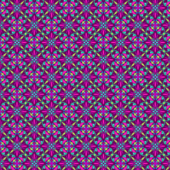 Abstract geometric pattern of vibrant multicolor mosaic motifs on a dark purple background