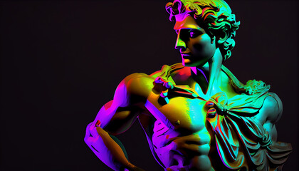 Fototapeta premium A digital artwork of Classic sculpture with color distortion and colored lights