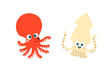 かわいいタコとイカのイラスト