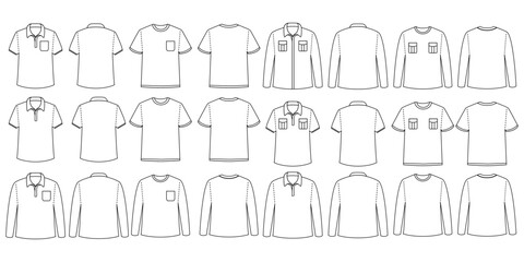 Vector set of blank t-shirt outline sketches